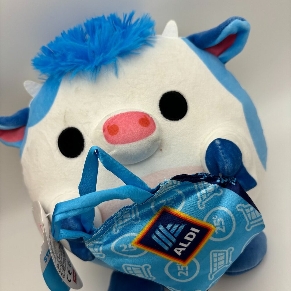 Snackles 8" STELLA the Blue Cow with Aldi Shopping Bag, Kids Stuffed Plush Toy